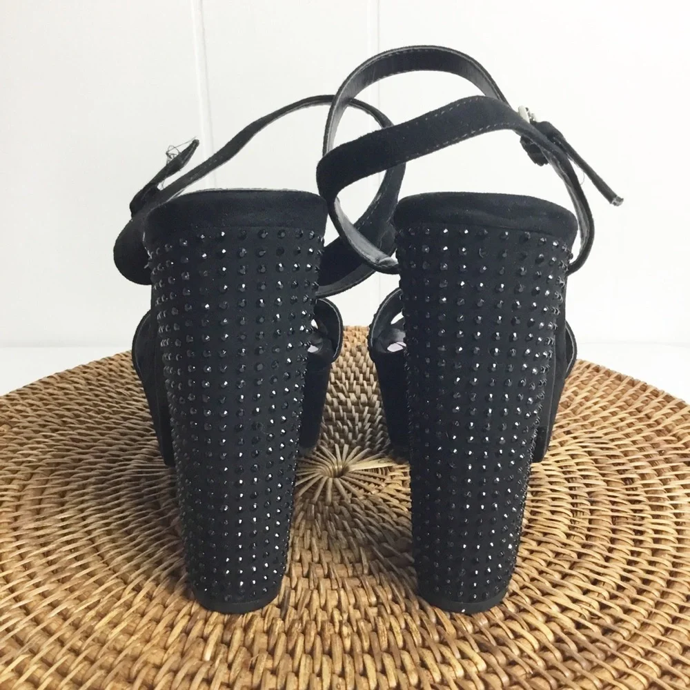 Juicy Couture Platform Heel Studded Black With Rhinestones  Size 7.5 - Picture 3 of 3